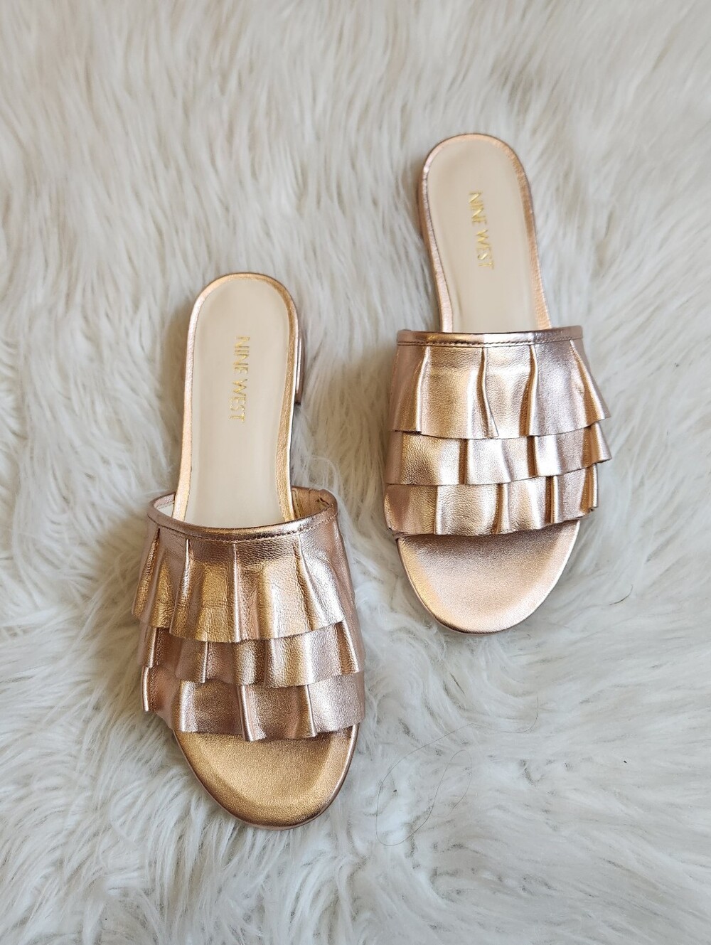 Nine West Ivarene Metallic Ruffle Slip-on Sandals 7.5